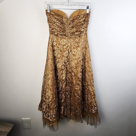 Niki Livas Gold Lace Vintage Y2K Party Dress Cocktail Princesscore Formal Prom - Picture 7 of 8